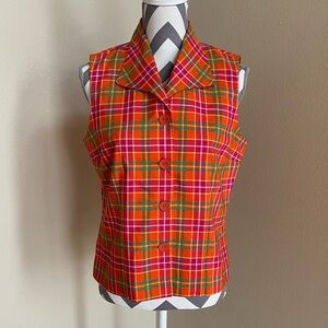 Sag Harbor -Plaid Sleeveless Button-Up Top - Size: 10 Petite